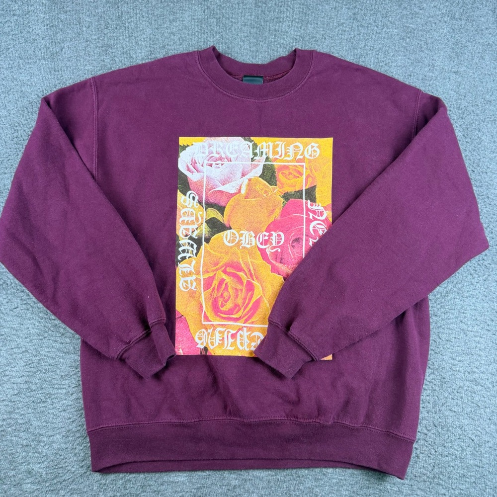 Obey Sweatshirt Women's Medium Burgundy Rose Graphic Always Dreaming Pullover